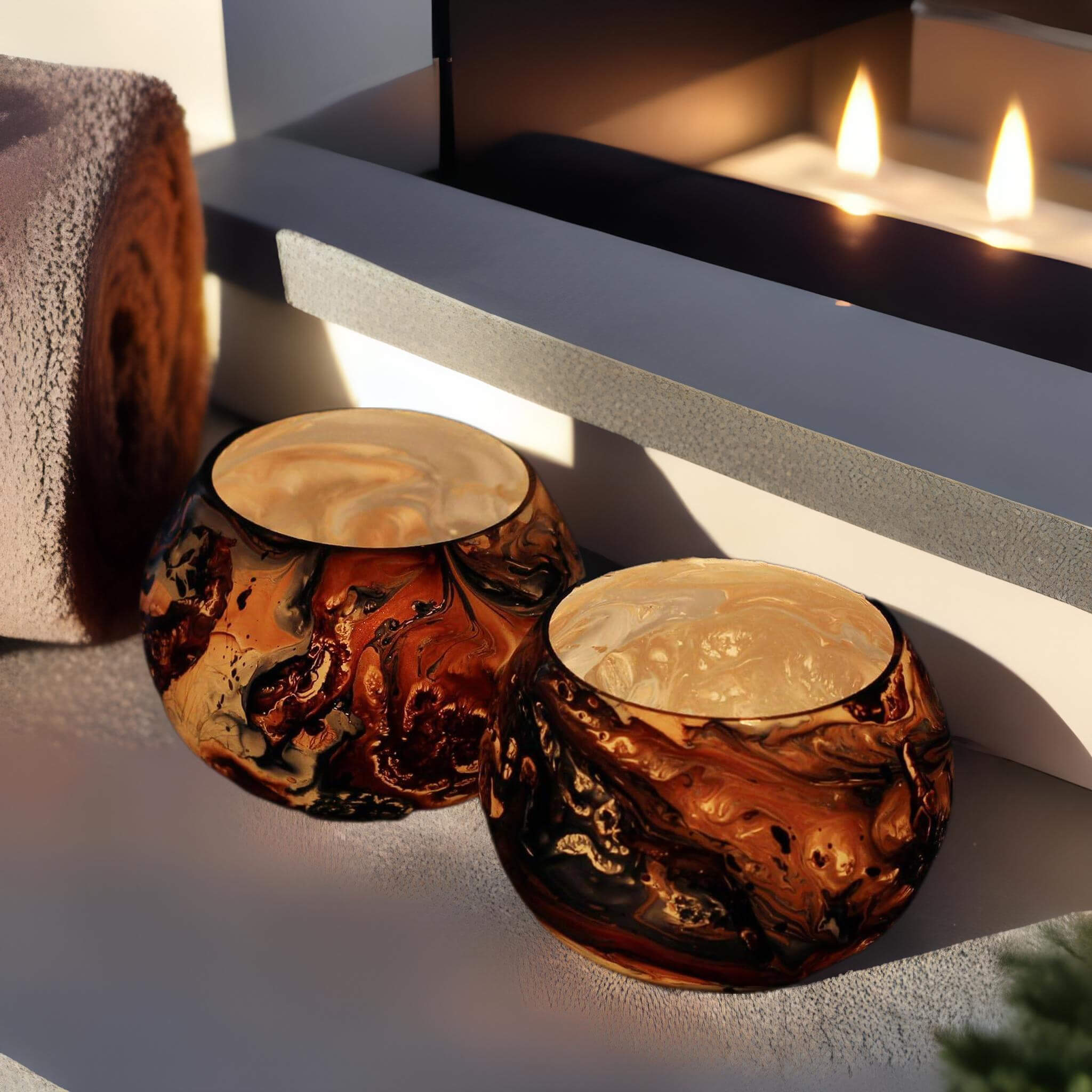 Set of 2 Glass Abstract Roli Poli T-light Candle Holder decoration for Home Living Room, Indoor Outdoor Decorations